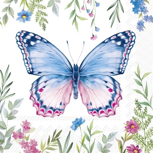 2 serviettes en papier 33 x 33 cm découpage collage papillon rose bleu