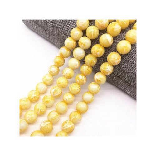 46 perles ronde marbré en verre fabrication bijoux 6 mm jaune blanc
