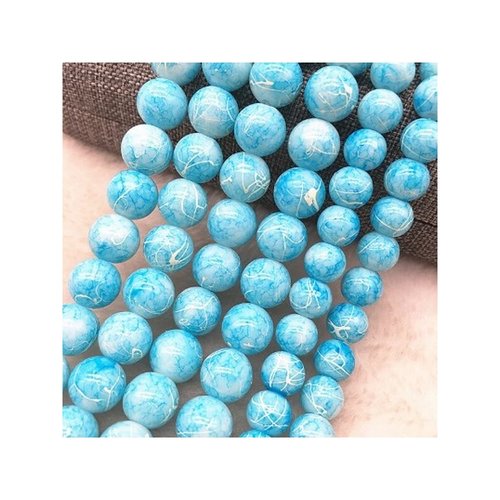 46 perles ronde marbré en verre fabrication bijoux 6 mm bleu blanc
