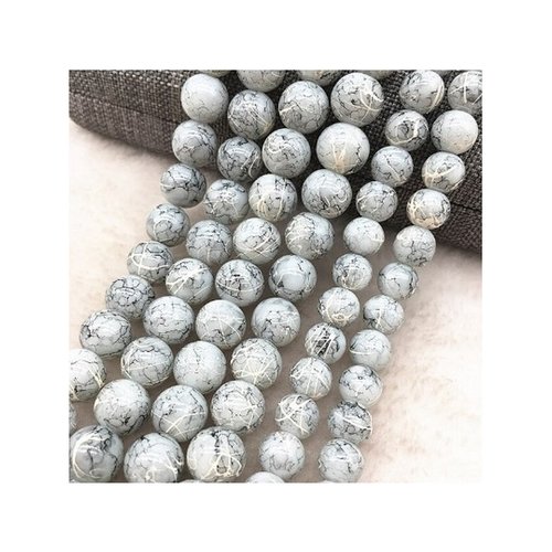 46 perles ronde marbré en verre fabrication bijoux 6 mm gris blanc