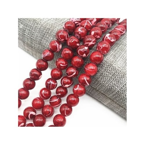 46 perles ronde marbré en verre fabrication bijoux 6 mm rouge