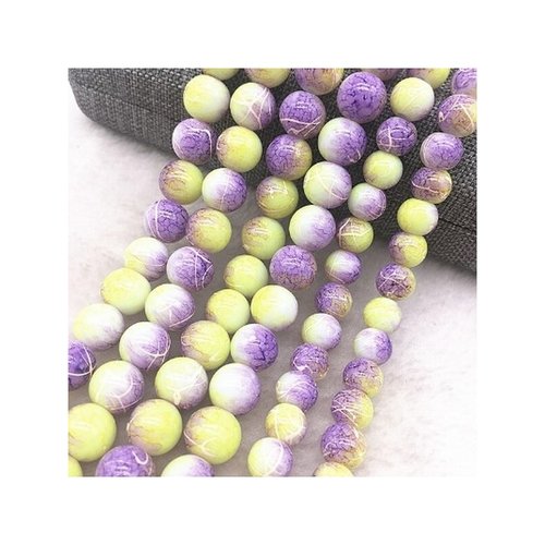 46 perles ronde marbré en verre fabrication bijoux 6 mm anis violet