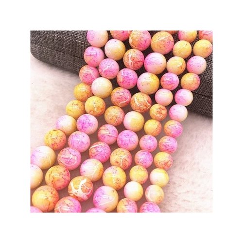 46 perles ronde marbré en verre fabrication bijoux 6 mm jaune rose