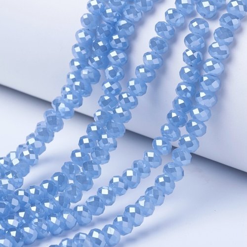 Fil de 66 perles rondelle en verre galvanoplastique 6 x 8 mm fabrication bijoux bleuet