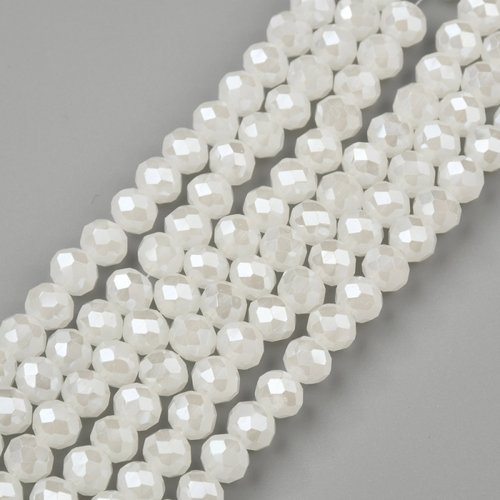 Fil de 66 perles rondelle en verre galvanoplastique 6 x 8 mm fabrication bijoux blanc