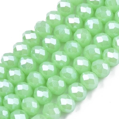 Fil de 66 perles rondelle en verre galvanoplastique 6 x 8 mm fabrication bijoux vert