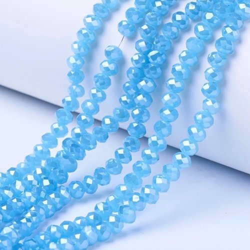 Fil de 66 perles rondelle en verre galvanoplastique 6 x 8 mm fabrication bijoux bleu