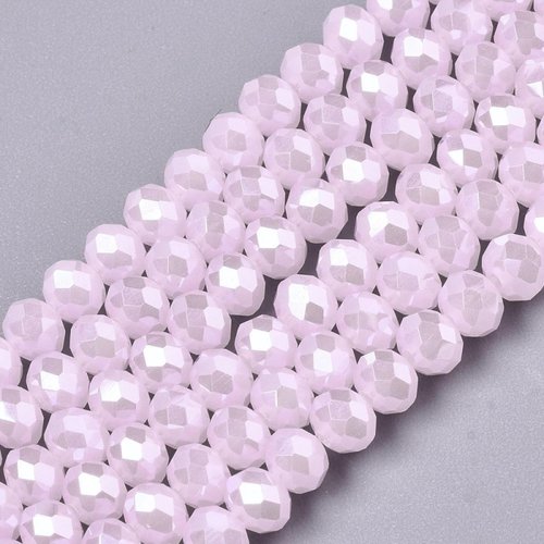 Fil de 66 perles rondelle en verre galvanoplastique 6 x 8 mm fabrication bijoux rose