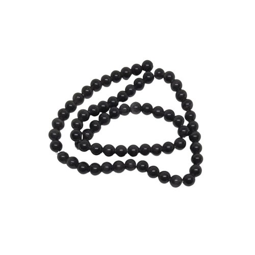 Fil de 47 perles ronde naturelle 8 mm oeil de chat noir f04628