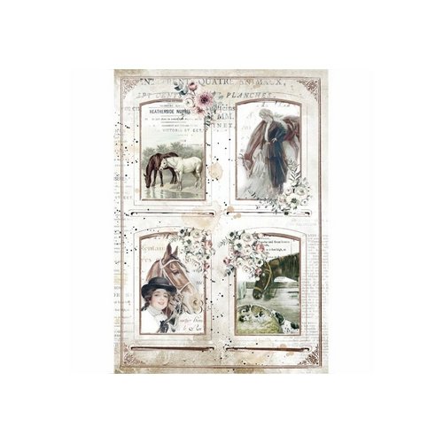 1 feuille de papier de riz 21 x 29,7 cm découpage collage stamperia horses 4581