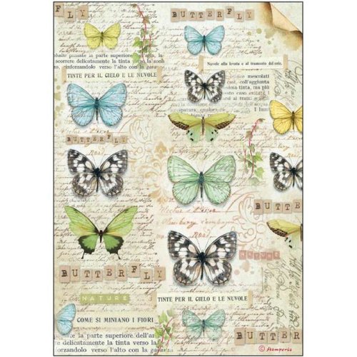 1 feuille de papier de riz 21 x 29,7 cm découpage collage stamperia vintage papillon 4178