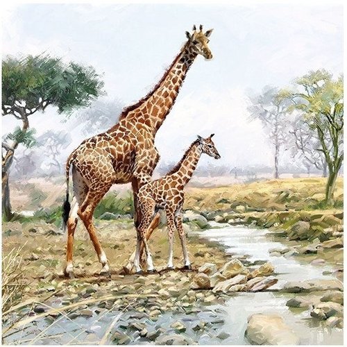 2 serviettes en papier 33 x 33 cm découpage collage savane girafe 2007