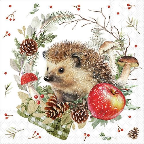 2 serviettes en papier 33 x 33 cm découpage collage herisson de noel 305