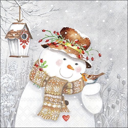 2 serviettes en papier 33 x 33 cm découpage collage bohomme de neige oiseau noel 304