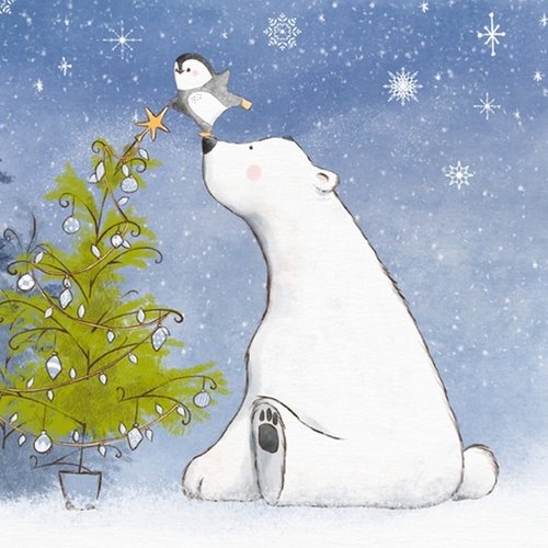 2 serviettes en papier 33 x 33 cm découpage collage ours blanc sapin noel 309