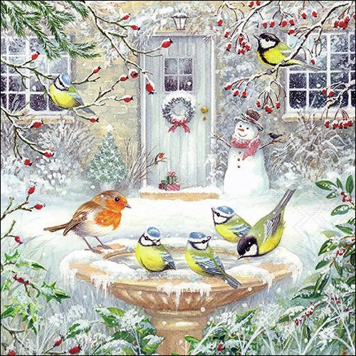 2 serviettes en papier 33 x 33 cm découpage collage oiseau neige noel 208