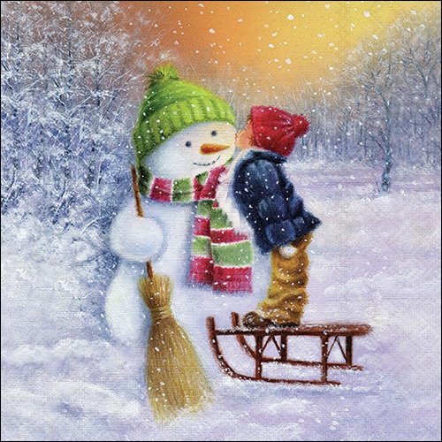 2 serviettes en papier 33 x 33 cm découpage collage enfant bohomme de neige 209