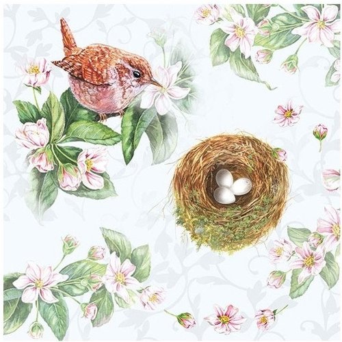 2 serviettes en papier 33 x 33 cm découpage collage oiseau nid oeuf 115