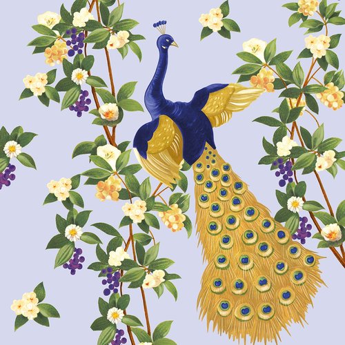 2 serviettes en papier 33 x 33 cm découpage collage oiseau paon fleur jaune 108