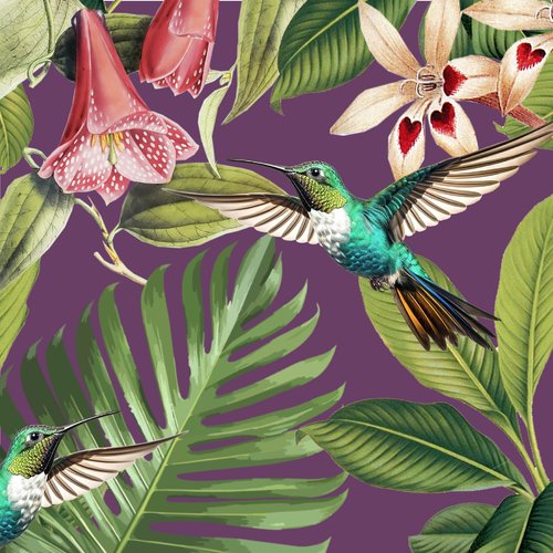 2 serviettes en papier 33 x 33 cm découpage collage oiseau colibris feuillage 112