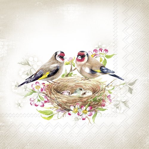 2 serviettes en papier 33 x 33 cm découpage collage oiseau nid oeuf 209