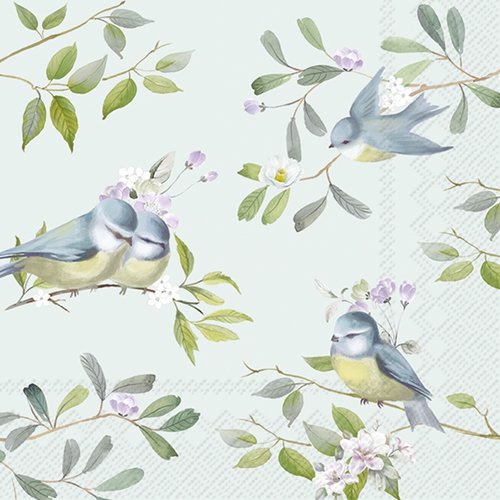 2 serviettes en papier 33 x 33 cm découpage collage oiseau branche 208