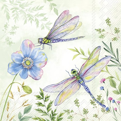 2 serviettes en papier 33 x 33 cm découpage collage oiseau libellule fleur 207