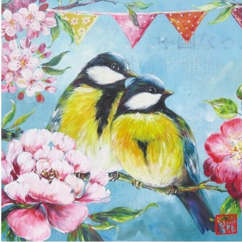 2 serviettes en papier 33 x 33 cm découpage collage oiseau fleur rose 204