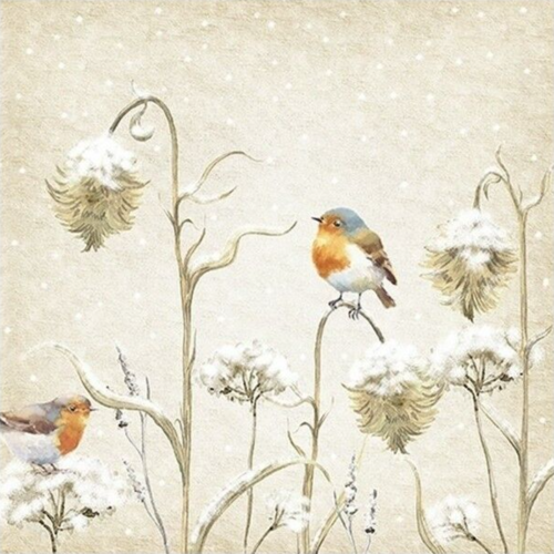 2 serviettes en papier 33 x 33 cm découpage collage oiseau hiver 203