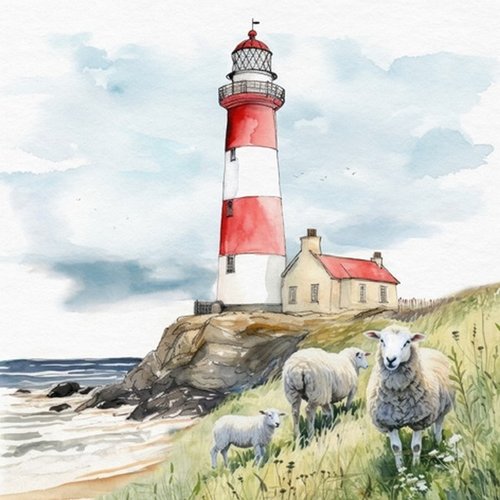 2 serviettes en papier 33 x 33 cm découpage collage phare mouton ocean 118