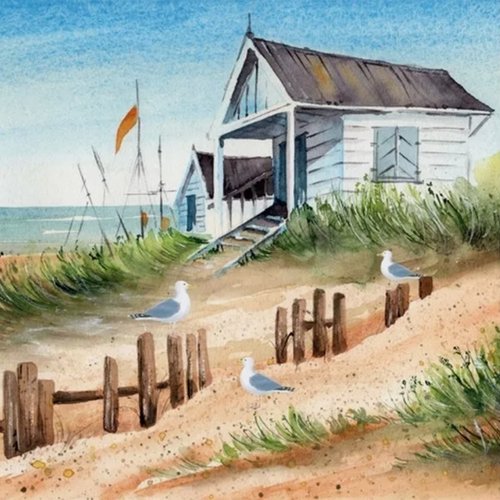 2 serviettes en papier 33 x 33 cm découpage collage bord de mer cabanon 117