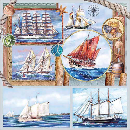 2 serviettes en papier 33 x 33 cm découpage collage ambiance marine 101