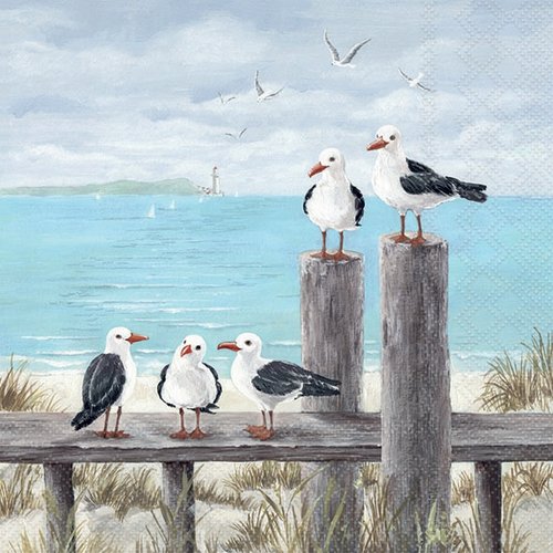 2 serviettes en papier 33 x 33 cm découpage collage bord de mer goeland 100