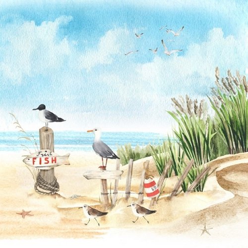 2 serviettes en papier 33 x 33 cm découpage collage bord de mer oiseau 119