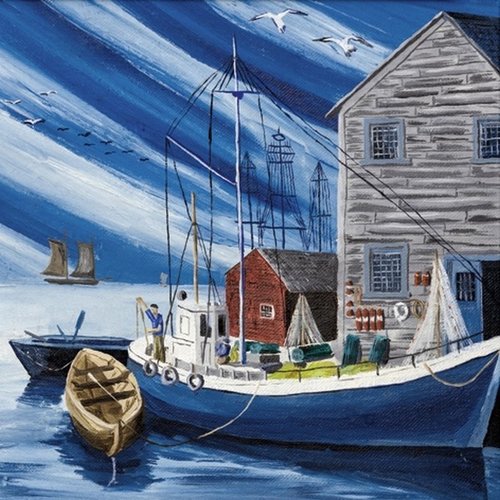 2 serviettes en papier 33 x 33 cm découpage collage bateau de peche 120