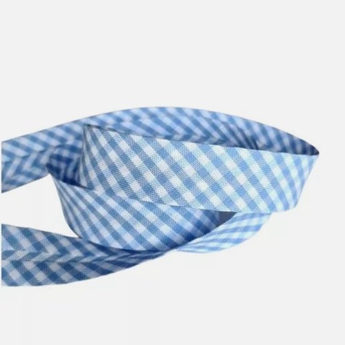 2 m de biais fantaisie 1.8 cm polyester coton vichy bleu clair