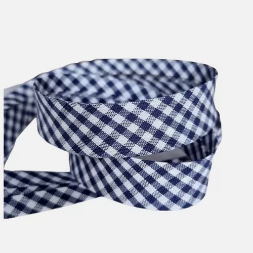 2 m de biais fantaisie 1.8 cm polyester coton vichy bleu fonce