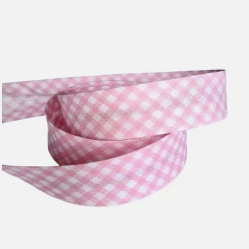 2 m de biais fantaisie 1.8 cm polyester coton vichy rose