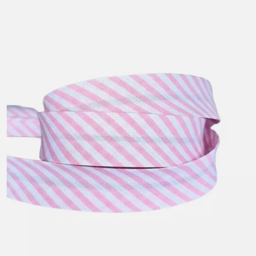 2 m de biais fantaisie 1.8 cm polyester coton raye rose