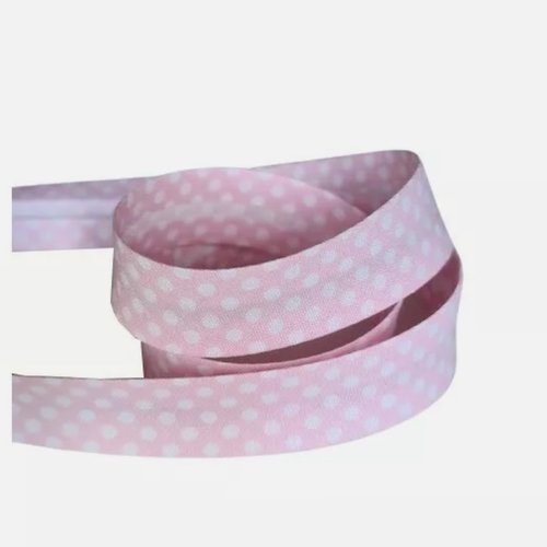 2 m de biais fantaisie 1.8 cm polyester coton pois blanc fond rose