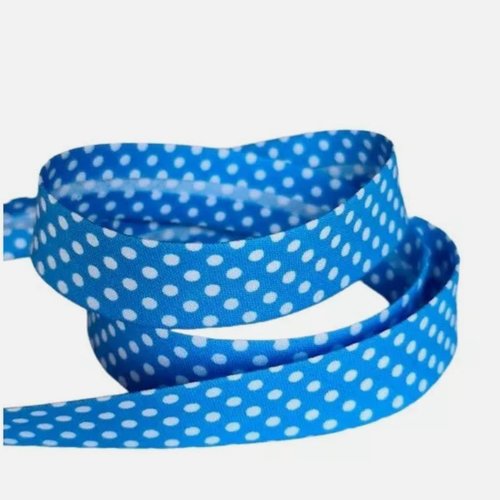 2 m de biais fantaisie 1.8 cm polyester coton pois blanc fond bleu