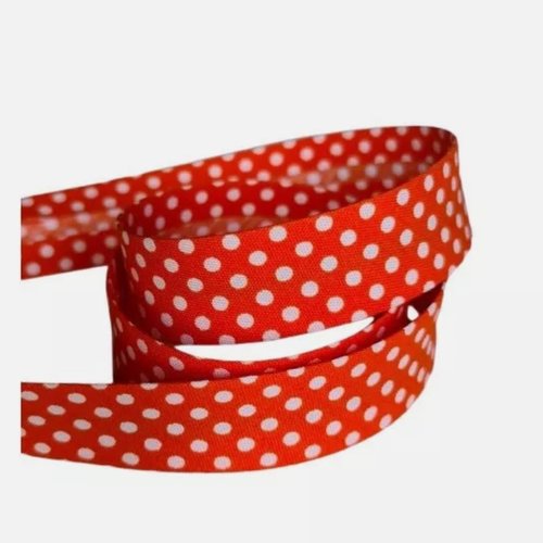 2 m de biais fantaisie 1.8 cm polyester coton pois blanc fond orange