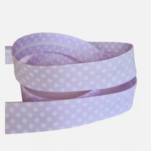 2 m de biais fantaisie 1.8 cm polyester coton pois blanc fond parme