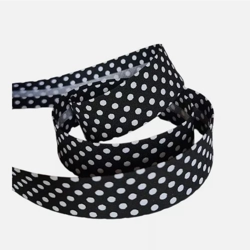 2 m de biais fantaisie 1.8 cm polyester coton pois blanc fond noir