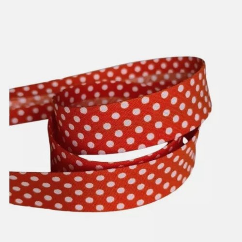 2 m de biais fantaisie 1.8 cm polyester coton pois blanc fond rouge