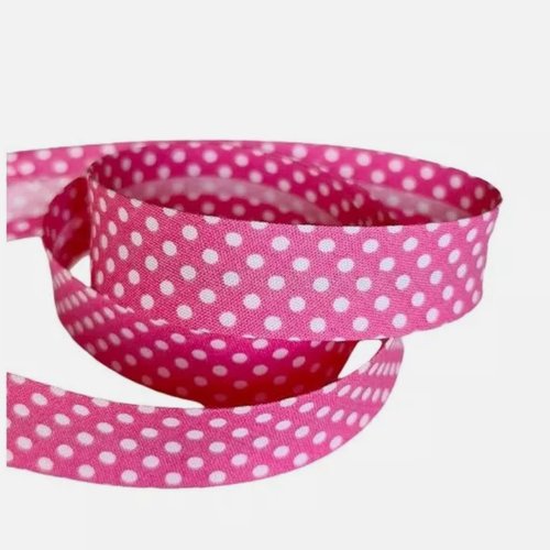2 m de biais fantaisie 1.8 cm polyester coton pois blanc fond rose fonce