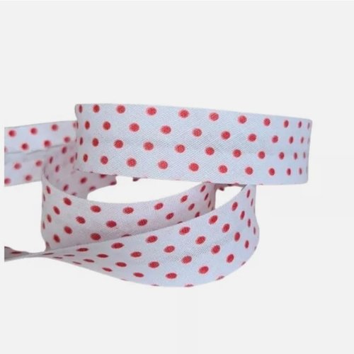 2 m de biais fantaisie 1.8 cm polyester coton pois rouge fond blanc