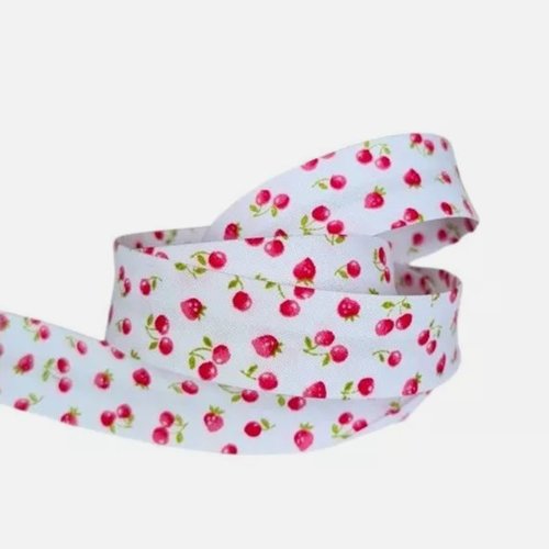 2 m de biais fantaisie 1.8 cm polyester coton cerise fraise