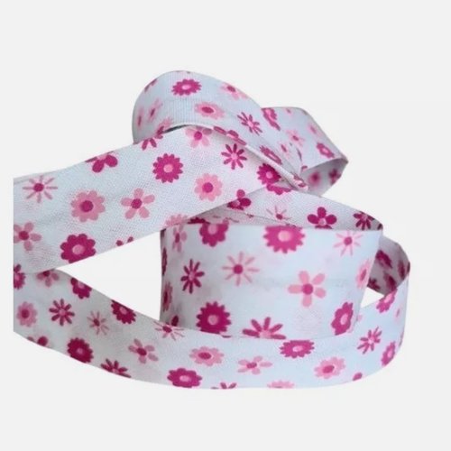2 m de biais fantaisie 1.8 cm polyester coton fleur rose