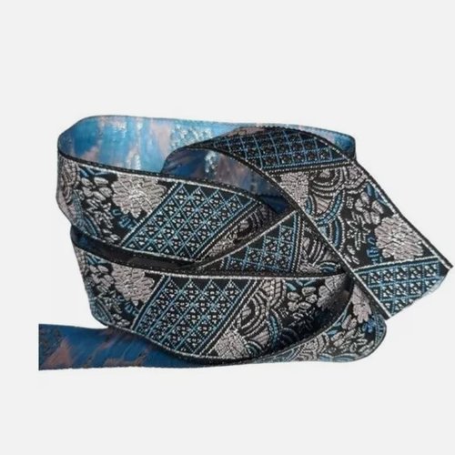 2 m de ruban tissé décoration couture scrapbooking 2.5 cm brillant argenté bleu